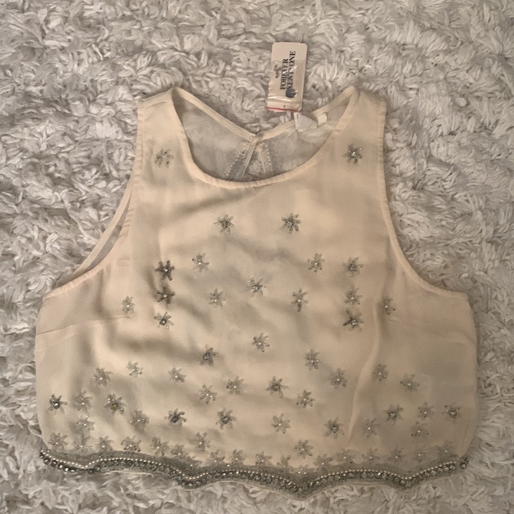 F21 cream embellished open back top